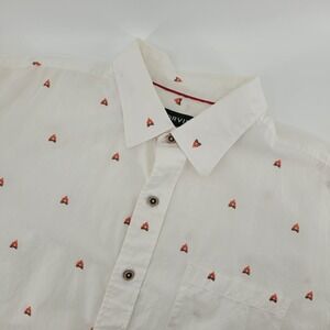 Orvis Button Down Shirt Mens XL White Campfire Print Short Sleeve Cotton